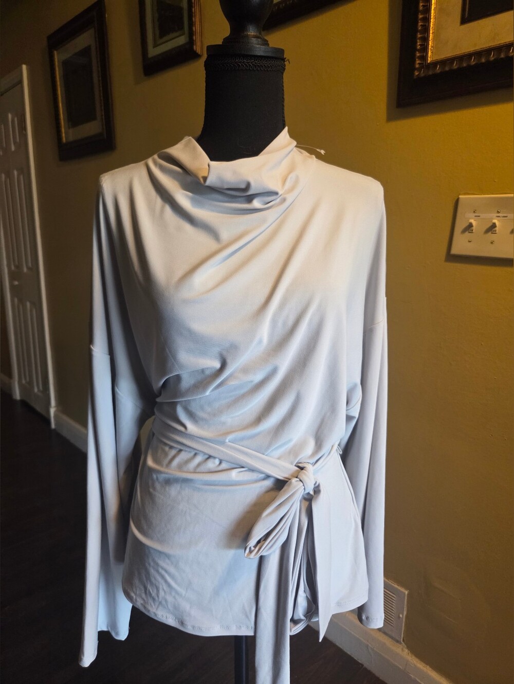 Zara Tie Belted draped & stretchy long sleeve blouse/Top Size XL